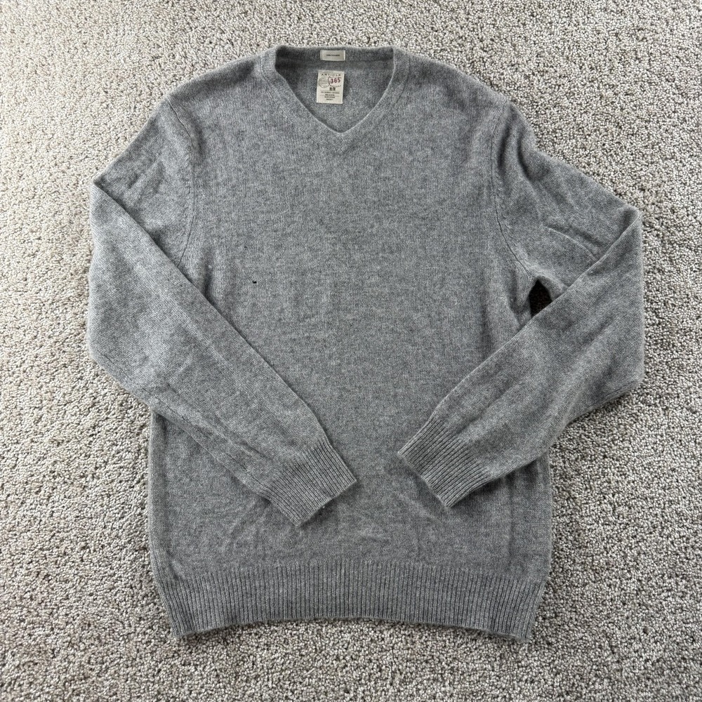 Article 365 Sweater Mens Medium Gray Cashmere Tight Knit V Neck Pullover Casual
